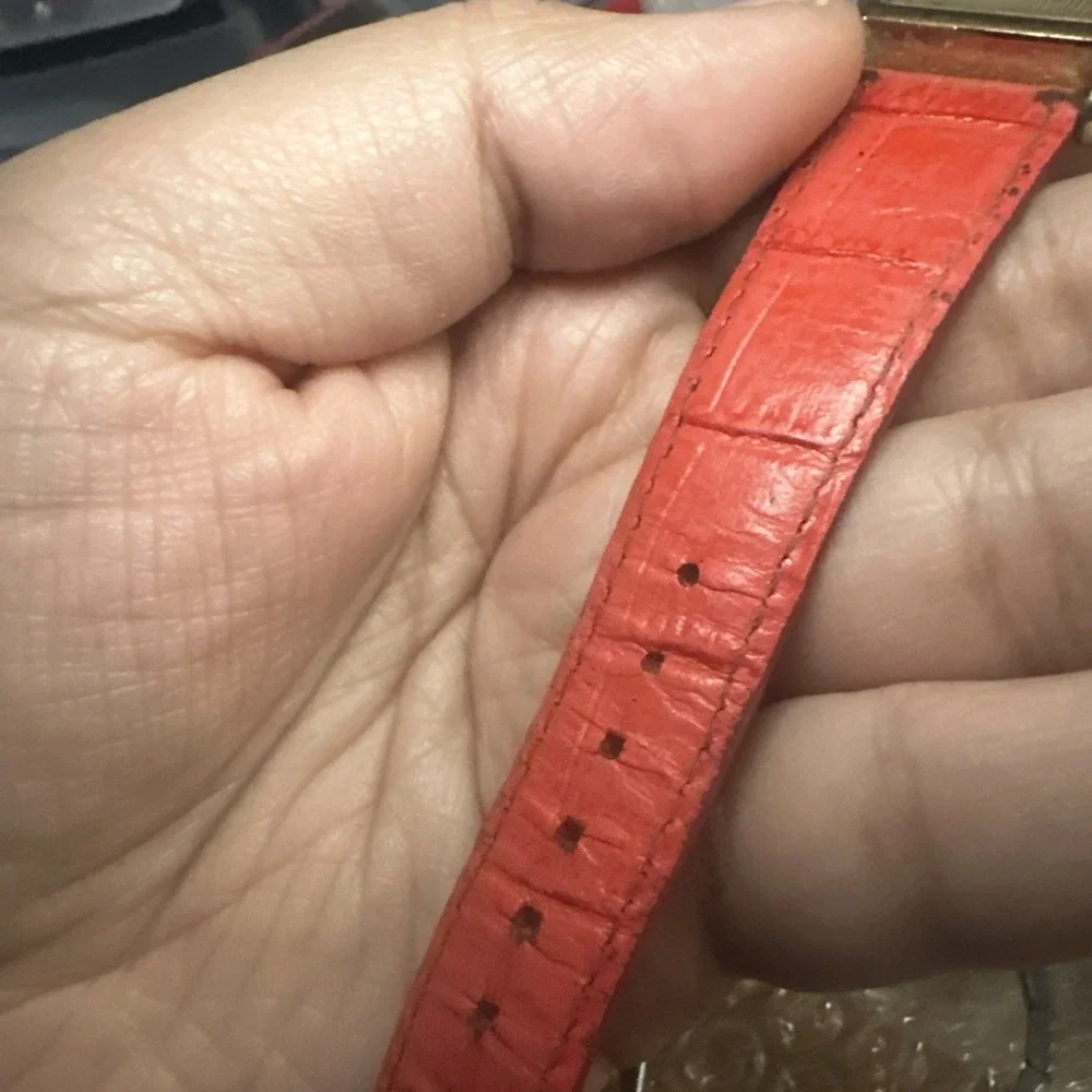 Works Peugeot 3036 Women's Tank Watch Red Croc‎ Leather Strap Roman Quartz 27mm